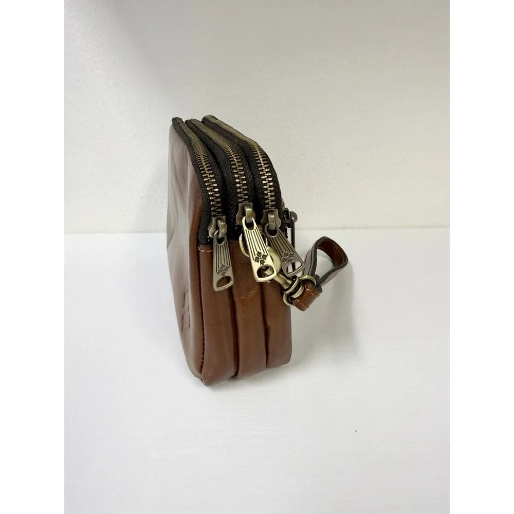 Patricia Nash Viani Leather Wristlet Riot Rust Signature Map